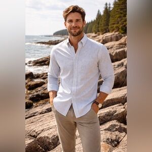 Vintage Lands End Pinpoint Oxford Shirt Sz 15 1/2  34 Hong Kong 100% Cotton 90s